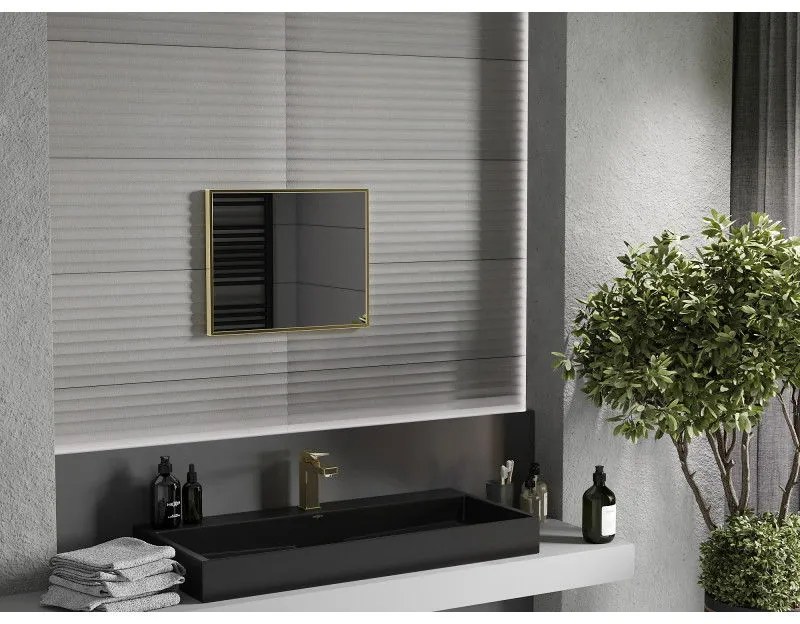 Mexen Loft, obdĺžnikové kúpeľňové zrkadlo 50 x 40 cm, farba rámu zlatá lesklá, 9852-050-040-000-50