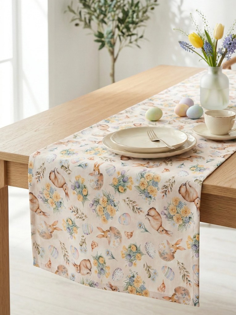 Veľkonočný behúň 40 x 180 cm - Zajačikovia béžový