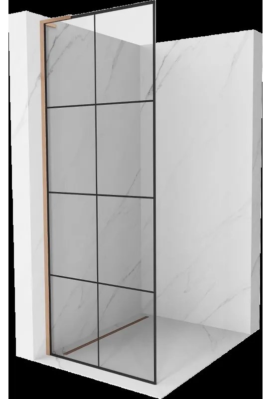 Mexen Kioto L sprchová stena Walk-in 90 x 200 cm, čierny vzor, brúsená meď - 800-090-103-65-77