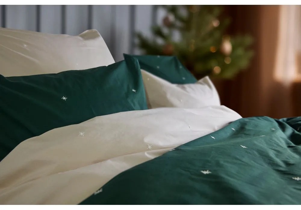 Béžové obliečky na jednolôžko z bavlneného perkálu 140x200 cm Christmas Fable – JUNA