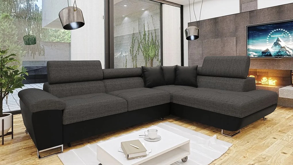 Rohová sedacia súprava do obývačky Alvin Sale, Dostupné poťahy: Ekokoža Soft 017 (biela) + Lux 06 + Ekokoža Soft 017 (biela), Strana: ľavá