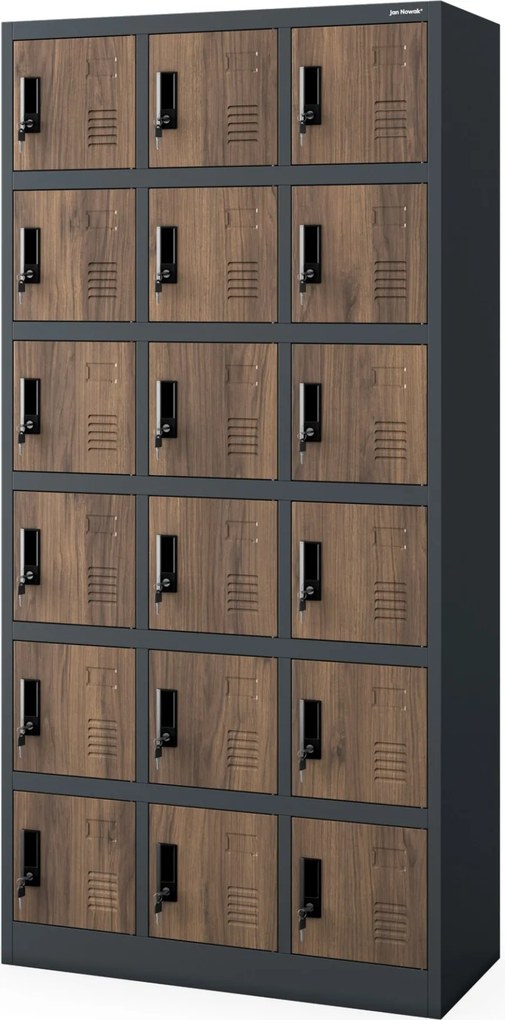 Kovová šatníková skriňa so skrinkami Karol: antracitová/orech Eco Design