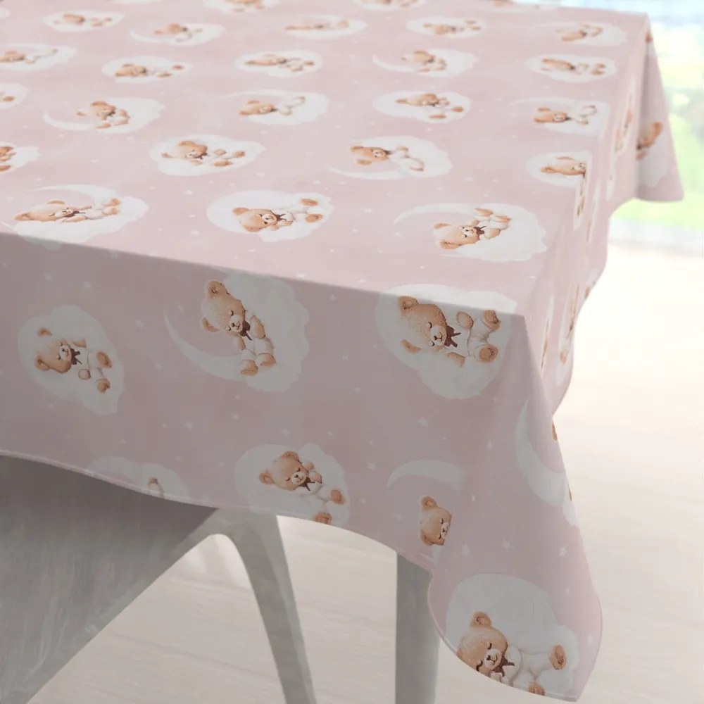 Biante Detský bavlnený štvorcový obrus Sandra SA-743 Spiace medvedíky na obláčikoch na svetlo ružovom 80x80 cm