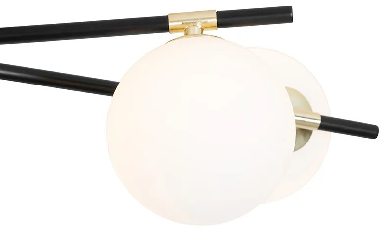 Stropné svietidlo čierne so zlatom a opálovým sklom 6-žiarovkové - Lynn