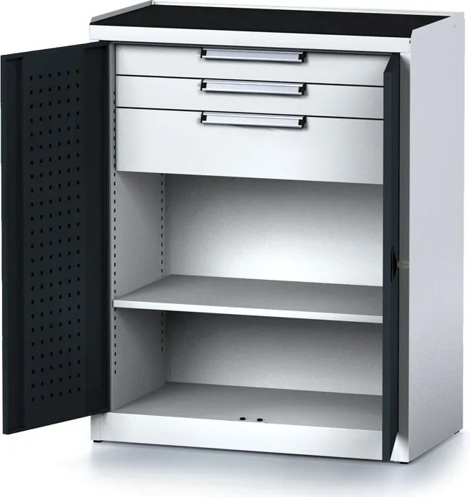 Dielenská skriňa MECHANIC, 1170x920x500 mm, 2 police, 2 zásuvky, grafitové dvere