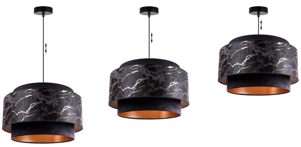 Závesné svietidlo Werona duo 3, 1x čierne textilné tienidlo so vzorom, g