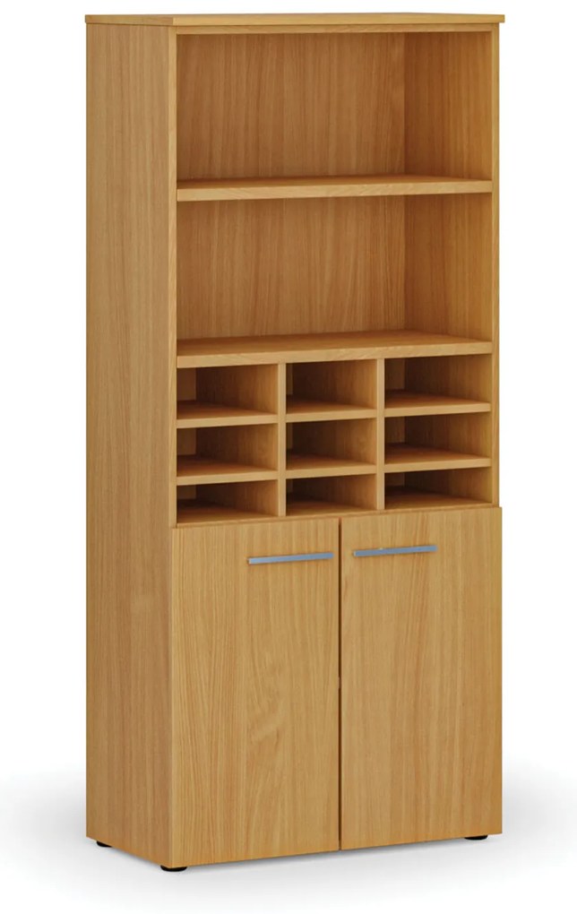 Triediaci regál s dverami PRIMO WOOD, 800 x 420 x 1781 mm, 9 priehradok, buk