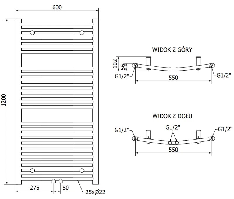 Mexen Ares, vykurovacie teleso 1200x600 mm, 490 W, chrómová, W102-1200-600-00-01