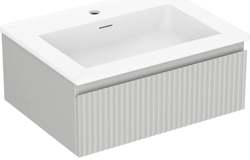 Mexen Rivel, kúpeľňová skrinka 60 cm s umývadlom Otis, 1 zásuvka, drážkovaná, sivá matná/biela, 91A20-06023-1-BF62-W18M01