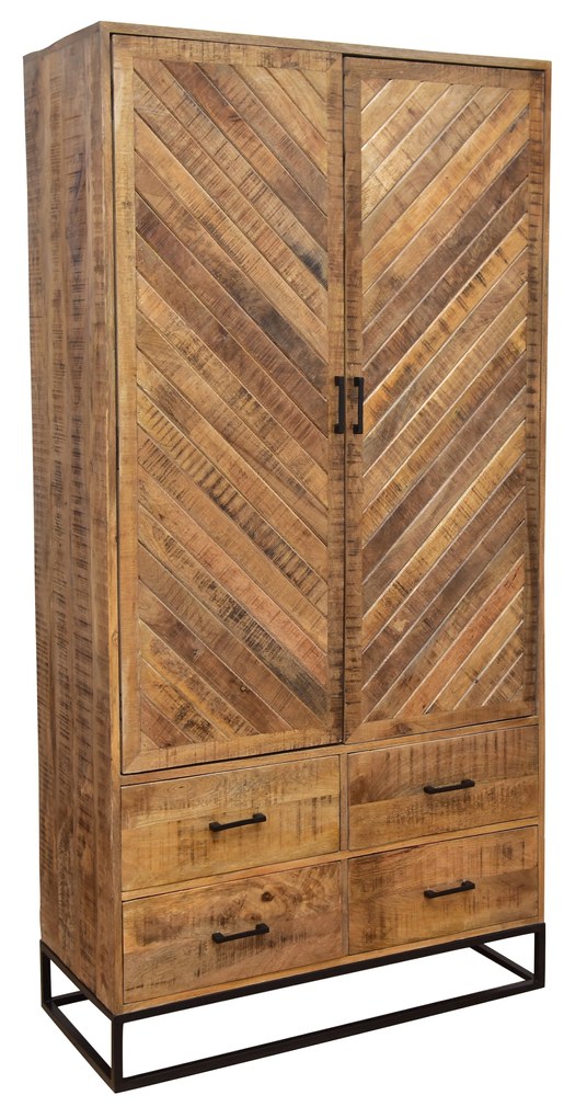 Nástenná skrinka z mangového dreva so štyrmi zásuvkami a 2 dvierkami Reno 100 cm Mahom