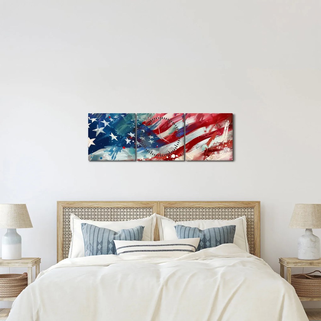 Obraz - Vlajka USA (s hodinami) (90x30 cm)