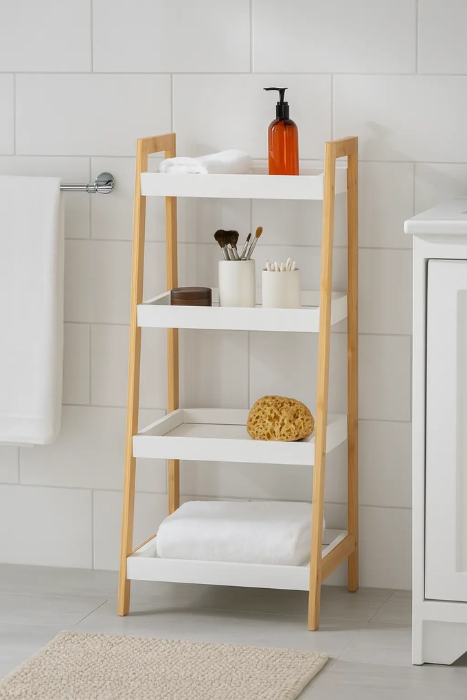 Noela Skosený bambusový regál s policami GRADA biela