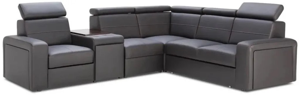 Kožená sedacia súprava LUCIO MAX, pravá, čierna (červená niť)