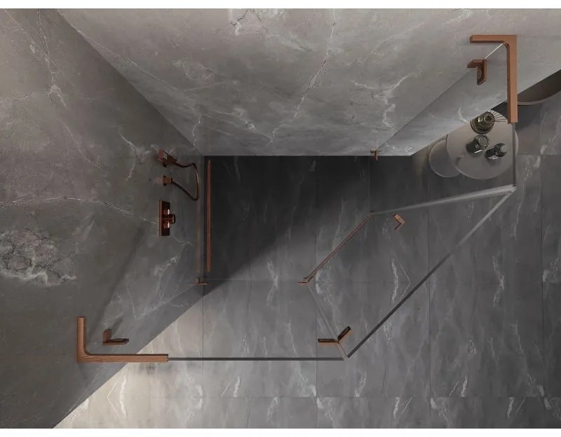 Mexen Lunar, L päťuholníkový sprchový kút naklápací doľava 100 x 80 cm, 8mm číre sklo, profil medená matná, 831L-100L-080P-65-00-L