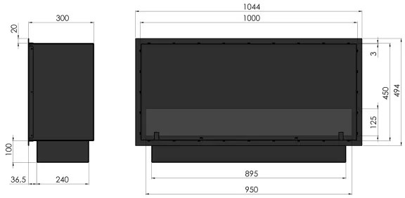InFire - Vstavaný BIO krb 49,4x104,4 cm 6kW čierna