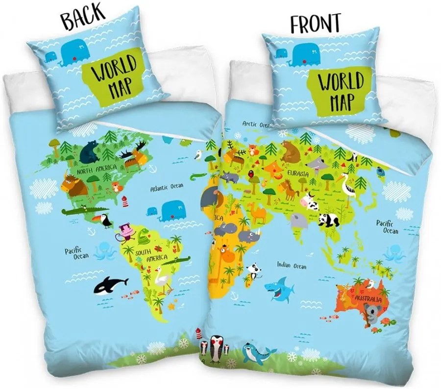 Obojstranné posteľné obliečky Atlas sveta - 100% bavlna Renforcé - 70 x 90 cm + 140 x 200 cm