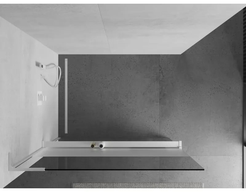 Mexen Kioto+ L, sprchová zástena Walk-In s poličkou a vešiakom 70 x 200 cm, 8mm číre sklo-námraza, biely profil, 800-070-123-20-35