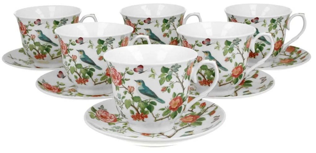 Porcelánová šálka na nohe s podšálkou Crocus Birds On A Branch 250 ml sada 6ks