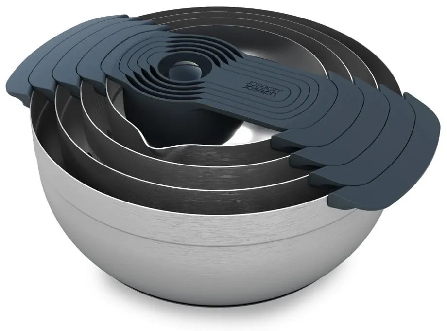 Misy v lesklo striebornej farbe v súprave 9 ks Nest 100 Collection – Joseph Joseph