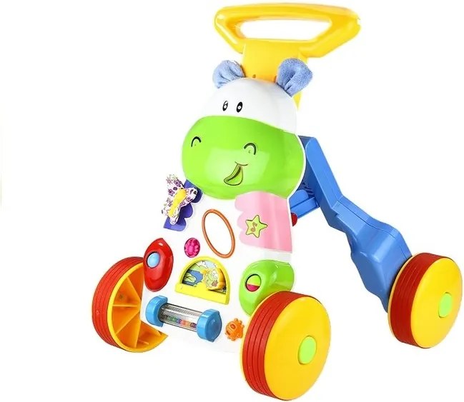 LEAN Toys Happy Hippo Pusher so zrkadlovými gumenými kolieskami