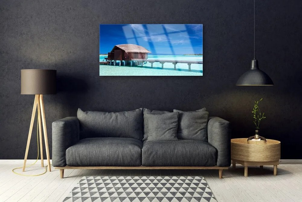 Obraz na skle More pláž dom architektúra 120x60 cm