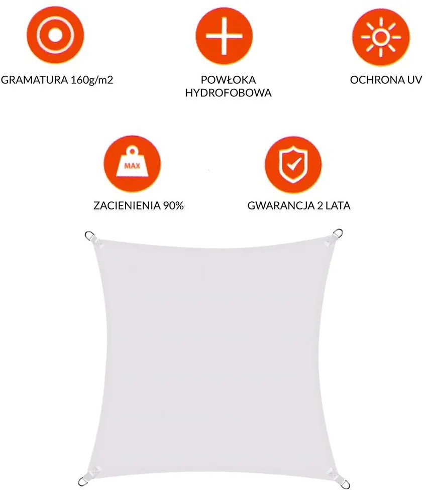 SPRINGOS Tieniaca plachta 5x5 m štvorcová SN1021 - sivá