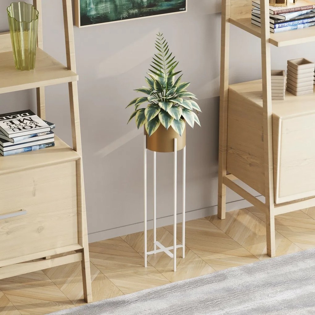 Kovový stojan na kvety GED-025-C Loft, biela/zlatá