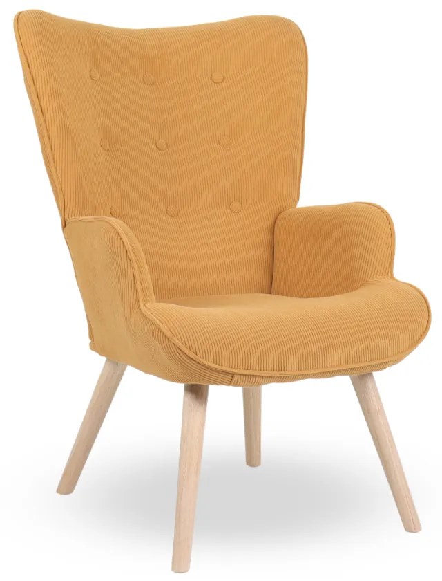 Kreslo ušiak CORDU + taburet — masív, manšestr, prírodná / medová