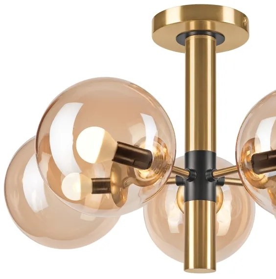 Luster na tyči ROLLO 5xE14/5W/230V zlatá/dymová béžová