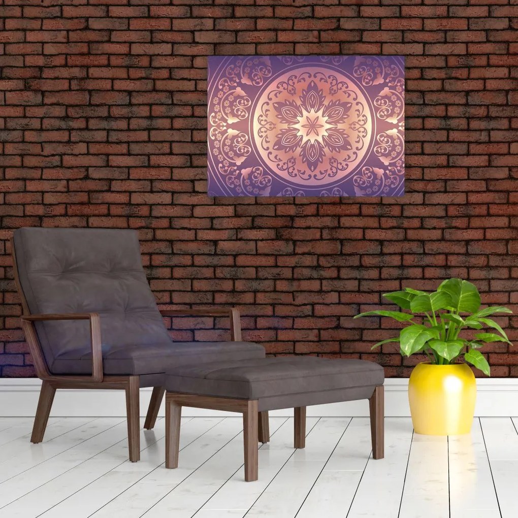 Sklenený obraz - Mandala na fialovom gradiente (70x50 cm)