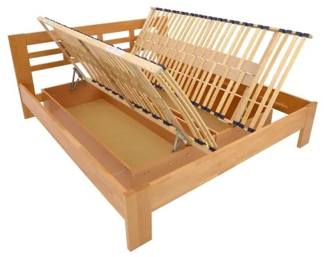 Dvojlůžková postel z masivu s úložným prostorem ANGELA 180x200 cm ořech světlý