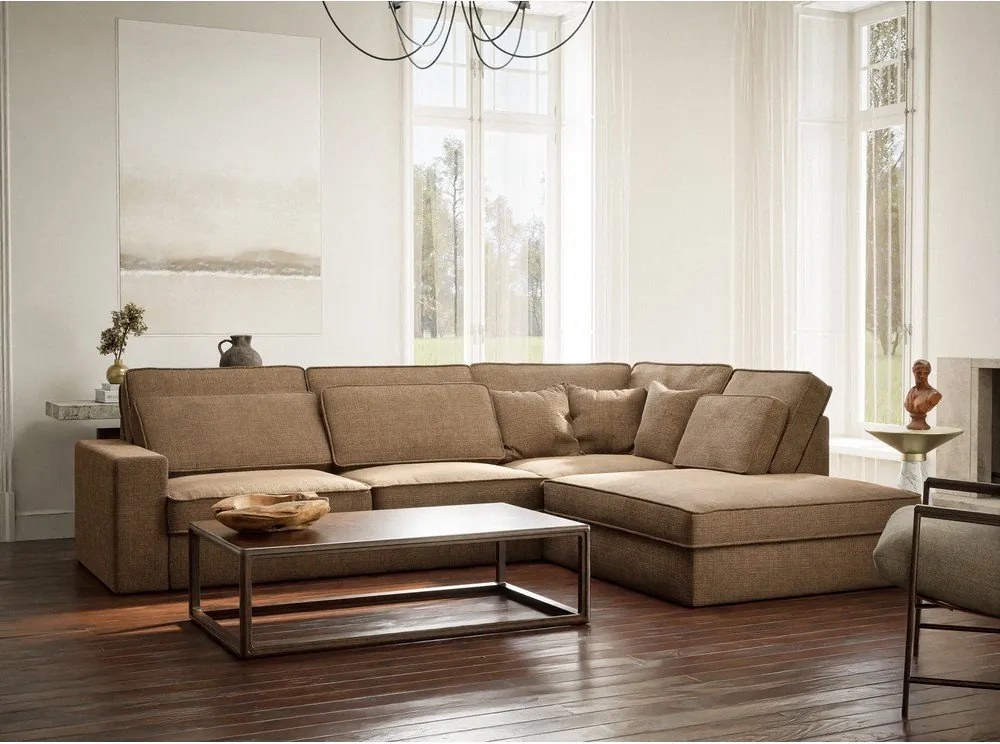 Svetlohnedá ženilková rohová pohovka (pravý roh/do L) Kirou – Maison de Rêve