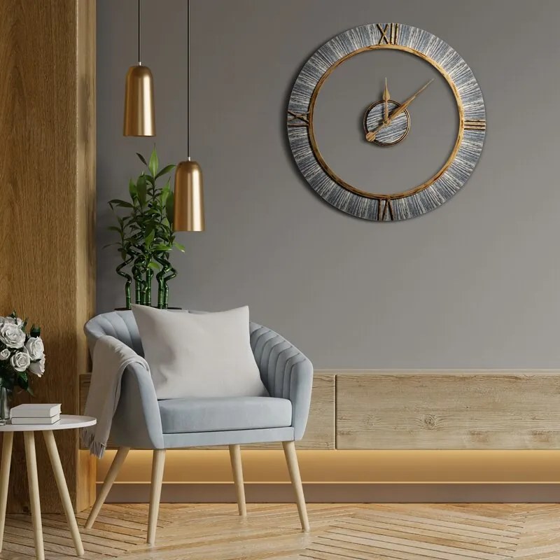 Dekorstudio Nástenné kovové hodiny v modernom štýle 60 cm, hnedé