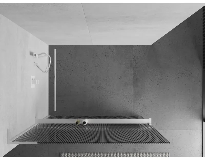 Mexen Kioto+ L, sprchová zástena Walk-In s poličkou a vešiakom 80 x 200 cm, 8mm sklo s rebrovým vzorom, biely profil, 800-080-123-20-09