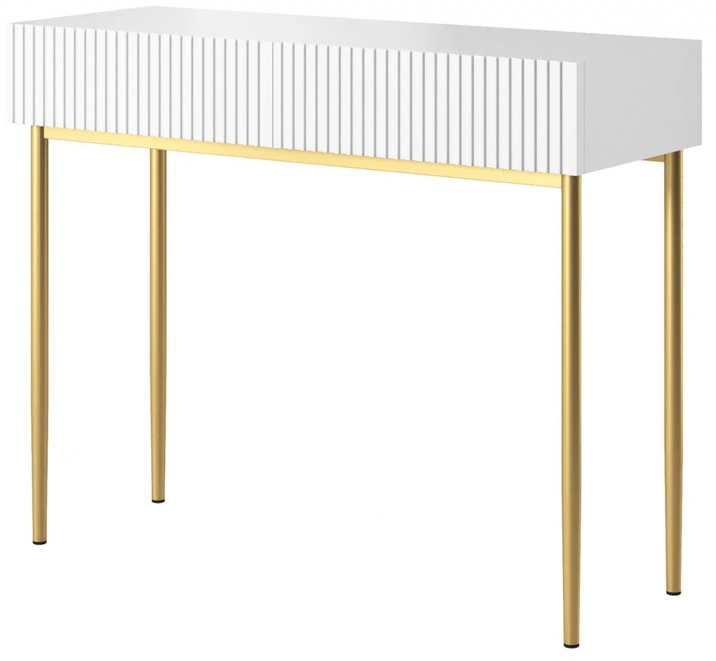 Toaletný stolík so zásuvkami Nicole 100 cm - biely mat / zlaté nožičky