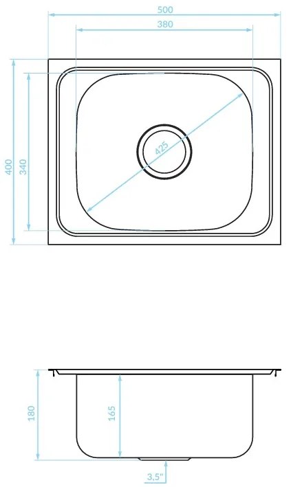 Kuchinox Orion, 1-komorový nerezový drez 500x400x180 mm + sifón, oceľová, LAV-SKO_010T