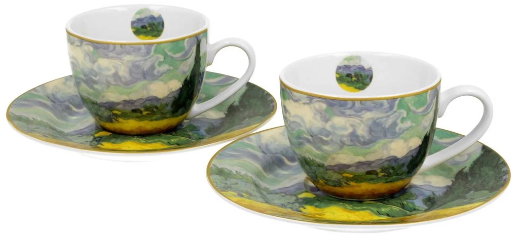 Porcelánová šálka s podšálkou Van Gogh Wheat Field 90 ml sada 2ks