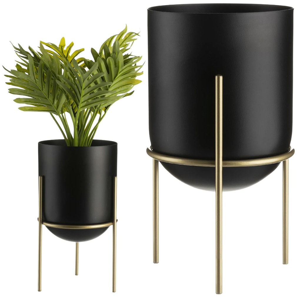 KOVOVÝ KVETINÁČ SO STOJANOM LOFT1 20X12 CM ČIERNA/ZLATÁ