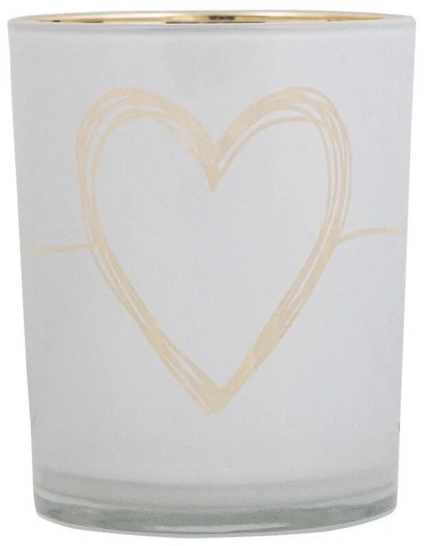 Bielo zlatý sklenený svietnik so srdiečkom vel.M - Ø 10*12,5cm