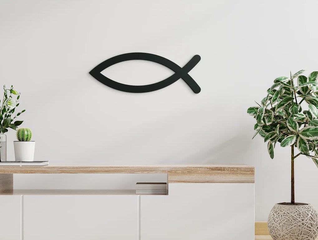 drevko Kresťanský symbol ryby Ichthys Rozmer obrazu: 9 x 25 cm, Farba dekorácie: Čierna