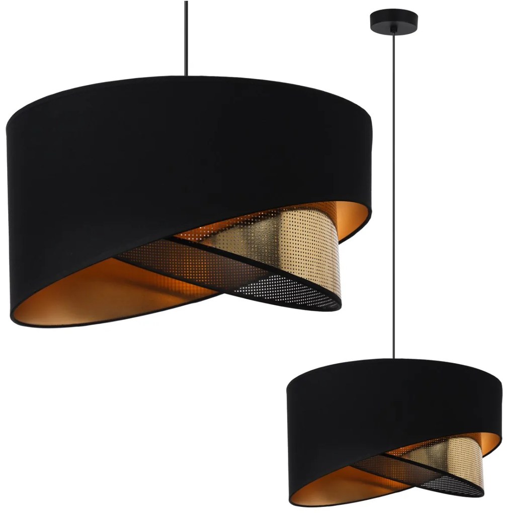 Závesné svietidlo Asti Duo2, 1x PVC/čierne textilné tienidlo, (fi 45cm), g, b