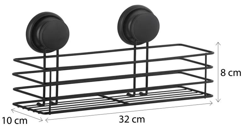 Erga Gavi, kúpeľňová polička, kúpeľňový kôš na prísavke 32x10x8 cm, čierna matná, ERG-YKA-CH.GAVI-KPL-BLK