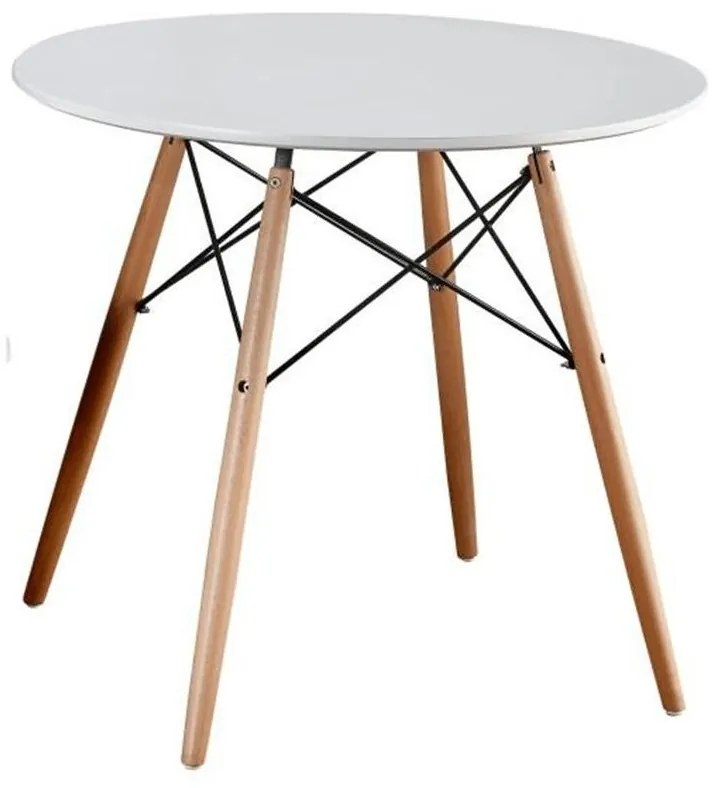 Jedálenský stôl, biela/buk, priemer 80 cm, GAMIN NEW 80