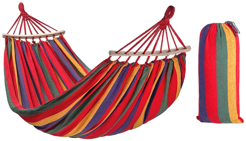 Bluegarden Bluegarden, závesná hojdacia sieť s drevenou oporou pre 2 osoby 150x210 cm Hammock 400257A, červená, OGR-09015