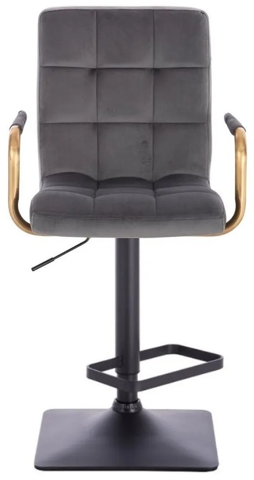 LuxuryForm DESIGN Barová stolička VERONA GOLD VELUR na čiernej hranatej základni - tmavo šedá