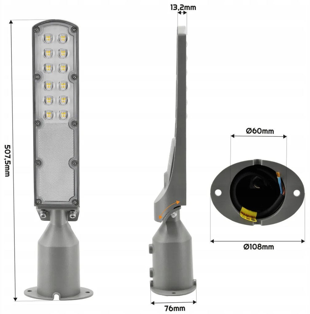 Germina LED pouličná lampa / lampáš HERMETIC 50W sivá 5000lm 5000K