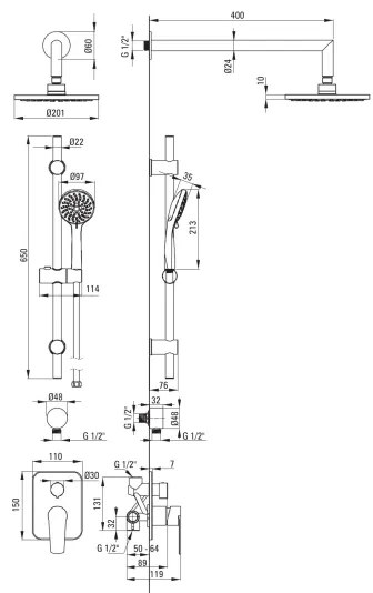 Deante NAC_09GA - Sprchová súprava s podomietkovou batériou ALPINIA, lesklý chróm