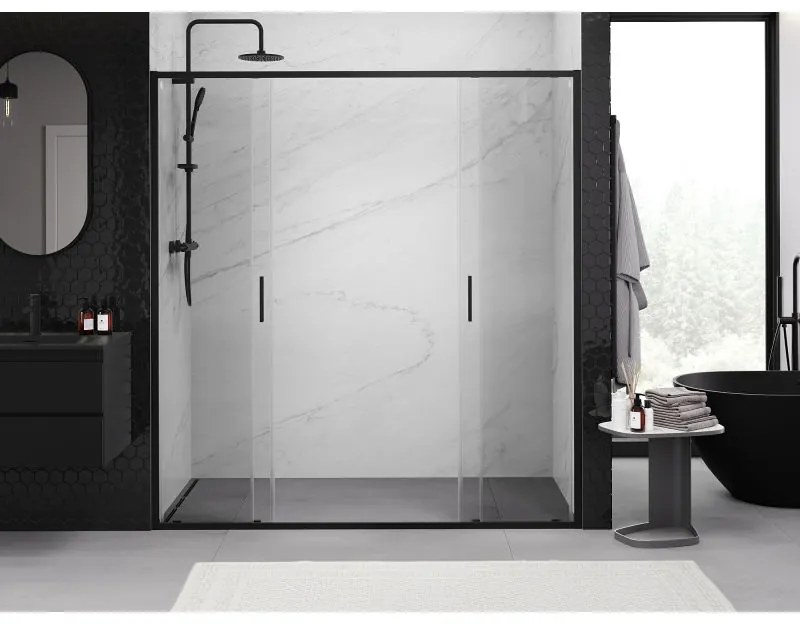 Mexen Exo, 2-krídlové posuvné 200x200 cm, 6mm číre sklo, čierny profil, 8152-200-000-70-00