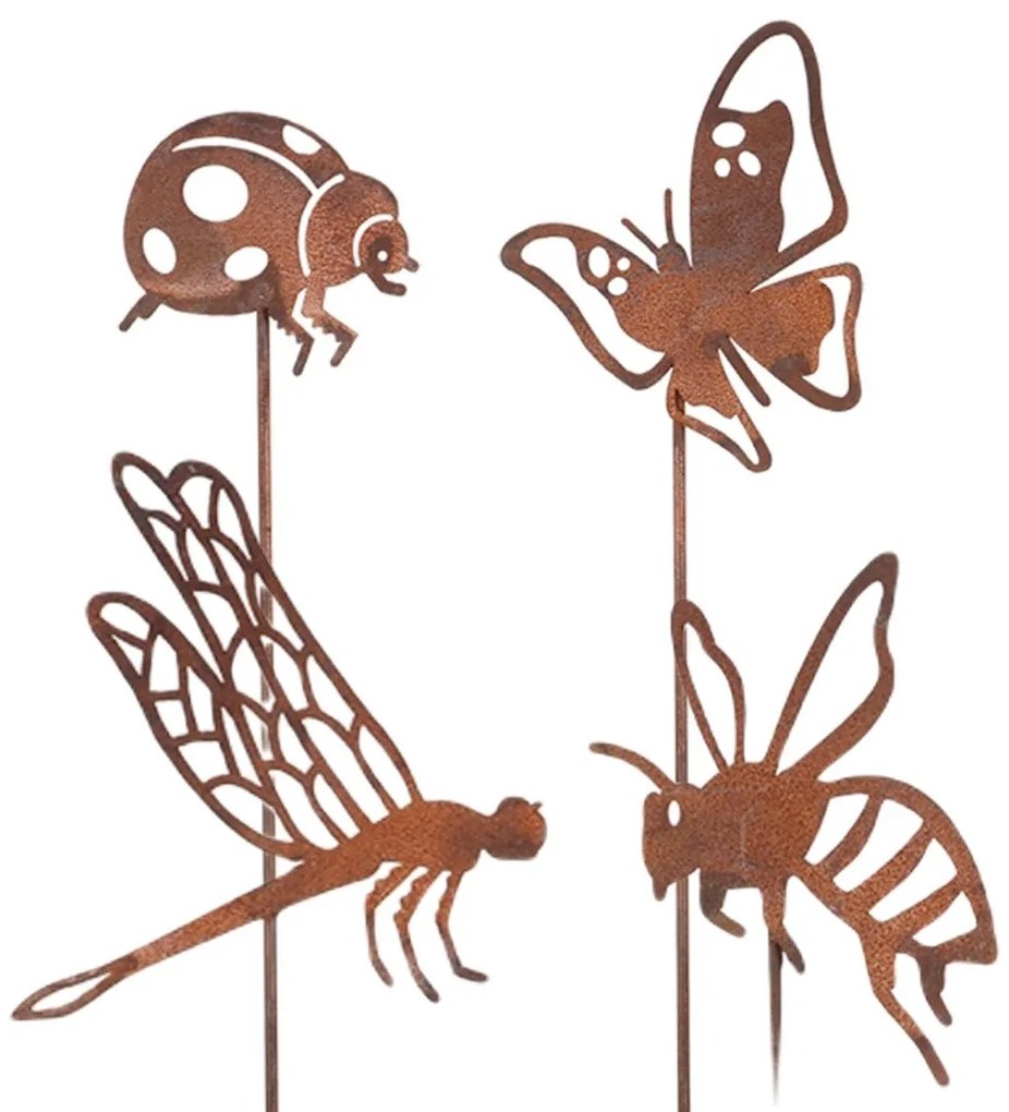 Esschert Design Zapichovacia záhradná dekorácia Bugs, sada 4ks, 38 cm, kov, hnedá