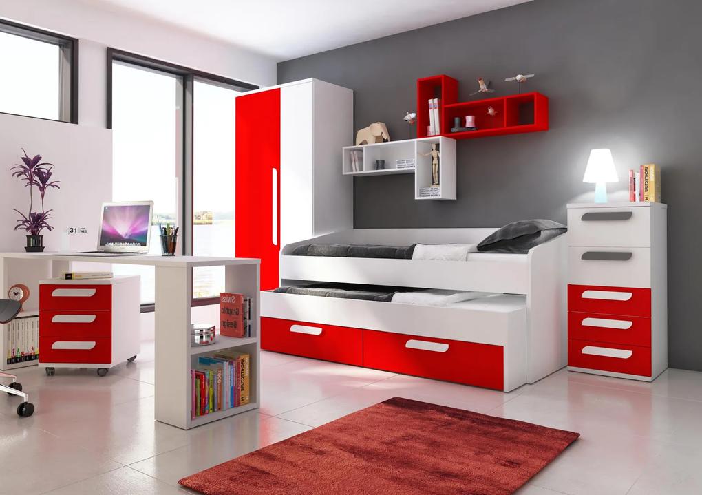 Detská izba s prístelkou B - červená - Detská posteľ s prístelkou B